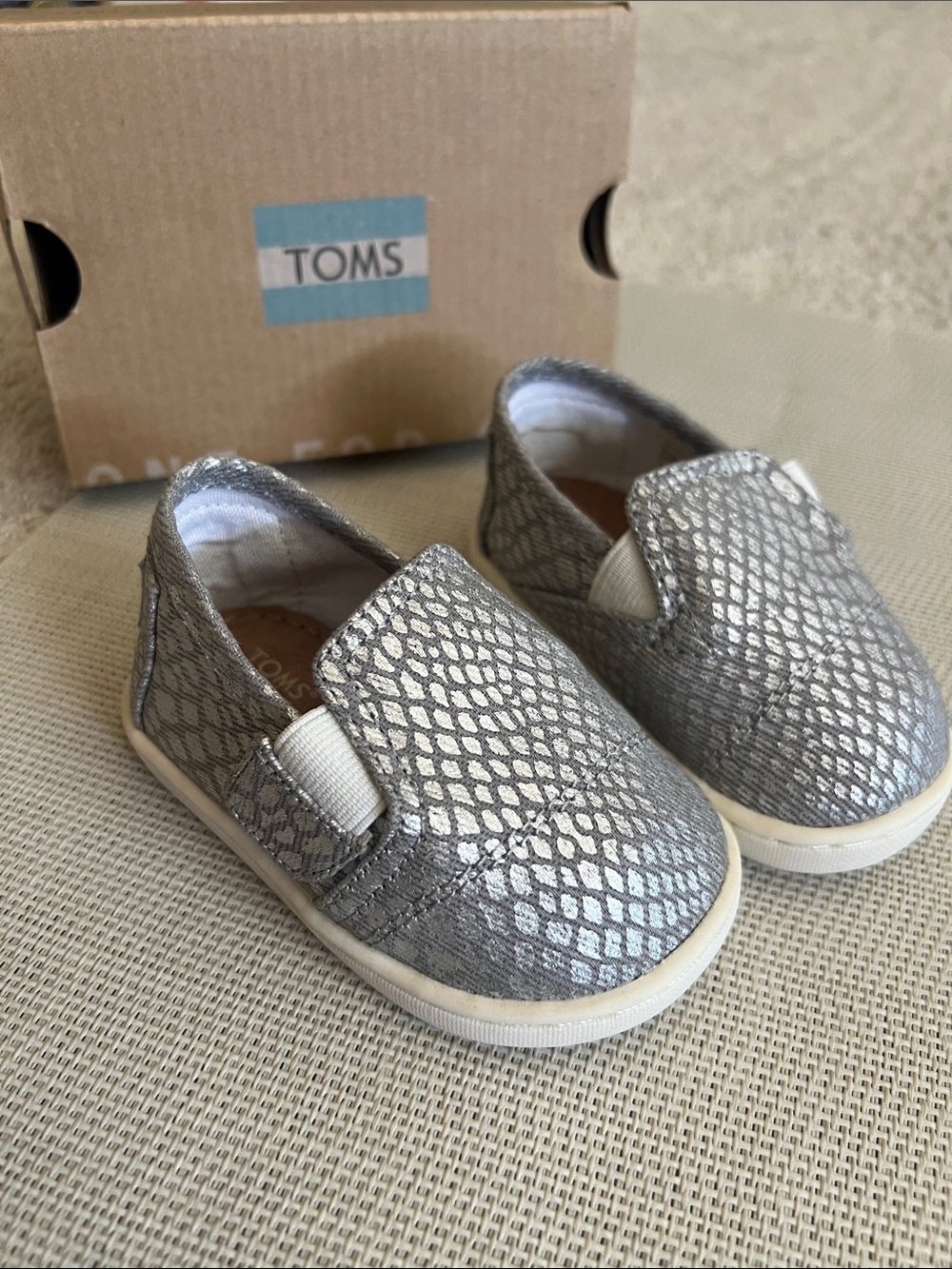 TOMS Silver Metallic Slip-On Kids Shoes